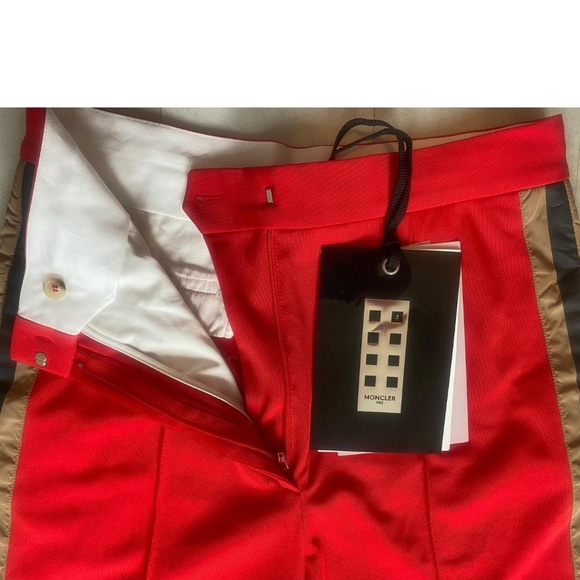 Moncler NWT Red Jersey Sport High Waisted Wide Leg Striped Track Pants Trousers - Picture 4 of 11